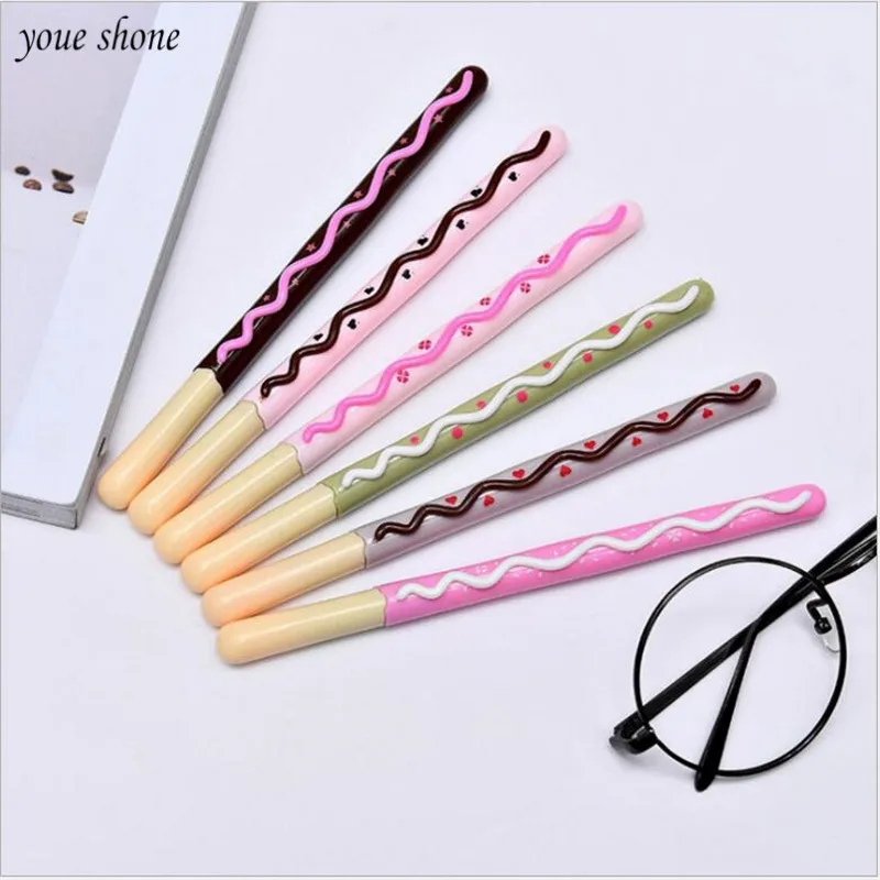 

2Pcs/lots Cute Cartoon Fantastic Chocolate Biscuit Gel Pen 0.38mm Black Carbon Neutral Water Pens School Office Supplies Gifts
