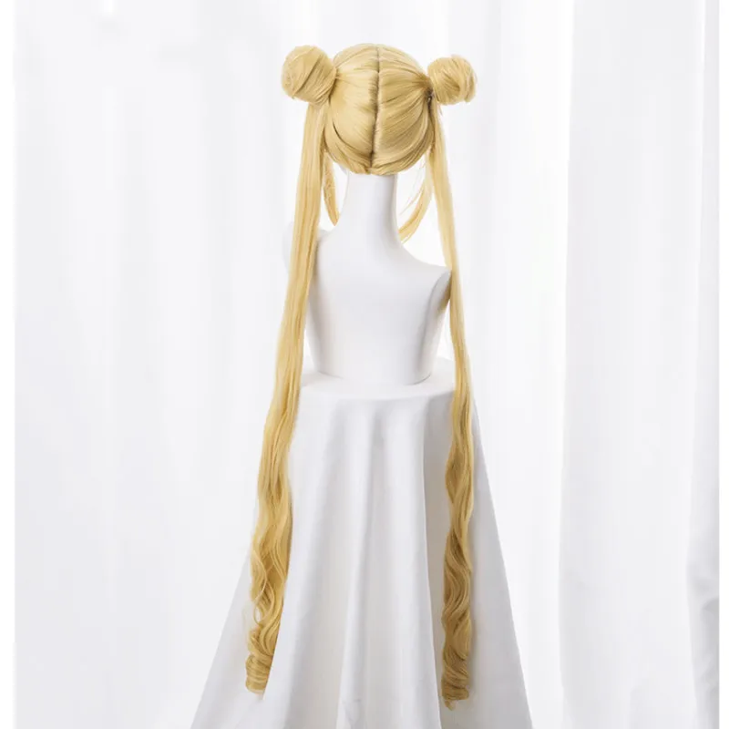 Tsukino Usagi парик 90 см длинные волнистые Сейлор Мун Косплей костюмы вечерние на Хэллоуин синтетические волосы+ шапка парик