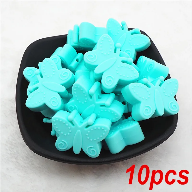 Blue Chengkai 10 шт. BPA бесплатно силиконовые бабочки Прорезыватель для зубов DIY Детский душ Прорезыватель для зубов Монтессори Сенсорная игрушка животное шарик аксессуары - Цвет: Blue