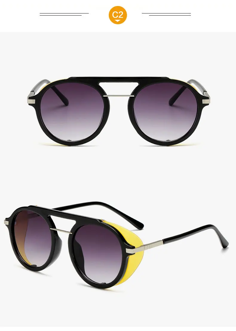 Fashion Round Steampunk Sunglasses Brand Design Men Women Vintage Punk Sun glasses UV400 Eyewear Shades Oculos de sol