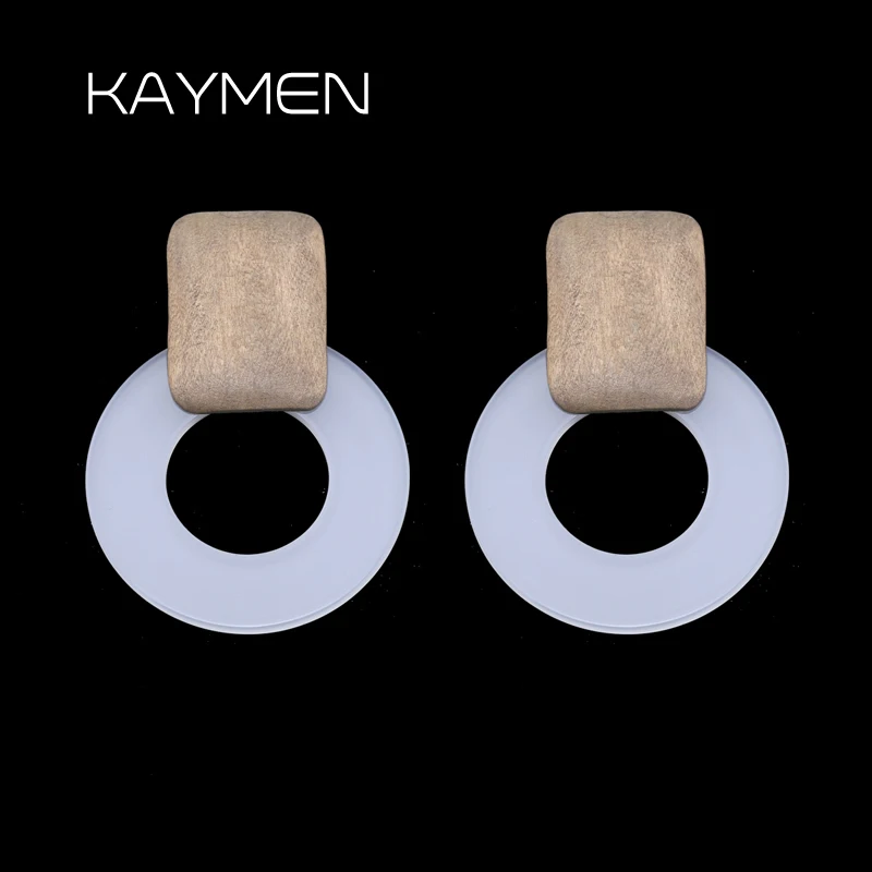 

Kaymen New Fashion Acrylic Wood Cute Stud Earrings for Girls Geometric White Color Statement Earrings Jewelry Bijoux EA-03319