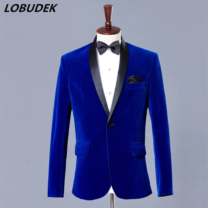 

Male groom jacket wedding coat blue slim blazer outfit show for party prom formal costumes stage performance studio shooting