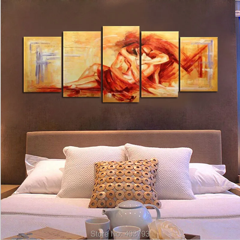 Ручная роспись 5 шт. желтые современные абстрактные Масляные картины на холсте