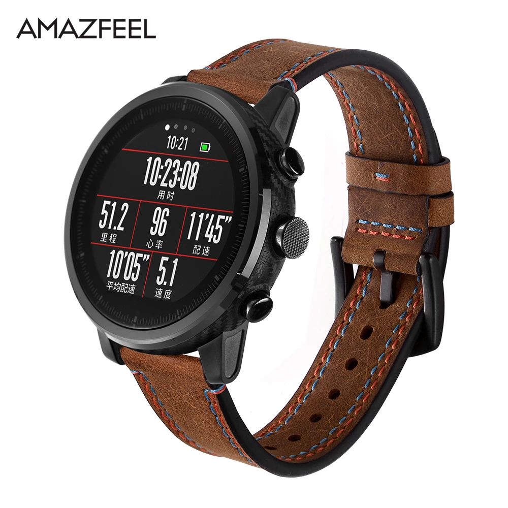 Кожаный ремешок для смарт часов Xiaomi Huami Amazfit PACE Stratos браслет из натуральной кожи 22