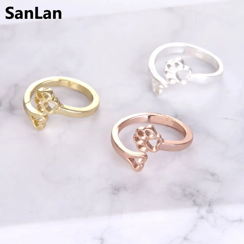 Always By My Heart Adjustable Ring Simple Paw and Heart Ring Women Jewelry Finger for Ladies SanLan On.
