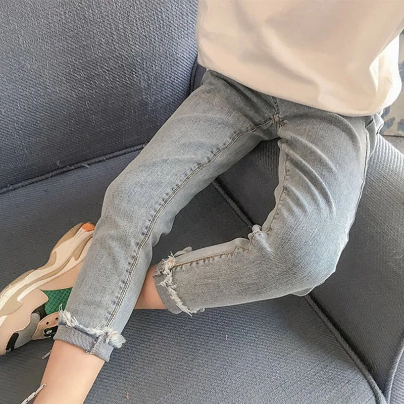 Мода 2019 Детские облегающие джинсы с бахромой брюки одежда для детей карманы