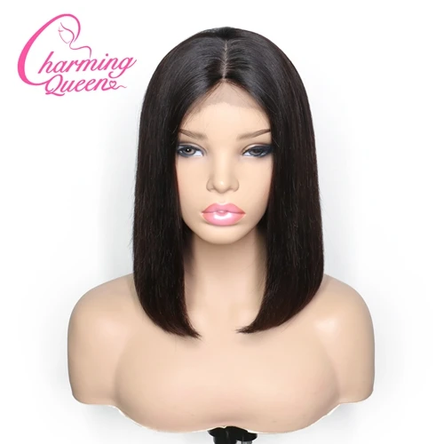 Естественный цвет Бразильские волосы remy 4*4 шелковая основа Кружева Закрытие человеческих волос парики для черных женщин 150% Омбре прямые короткие парики с детскими волосами - Цвет: Естественный цвет