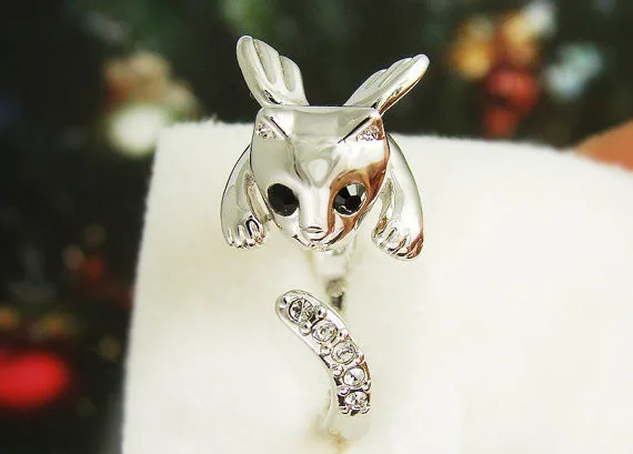 Кольцо с кристаллами в виде котенка и крыла ангела|ring crystal|cat ringfashion rings for women |