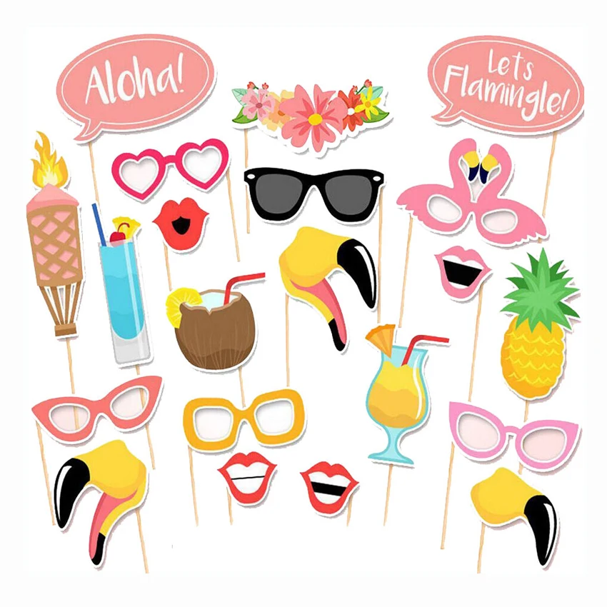 

Qianxiaozhen Flamingo 21 pcs/lot Photo Booth Props Photobooth For Party Decoration Summer Holiday Event & Party Supplies