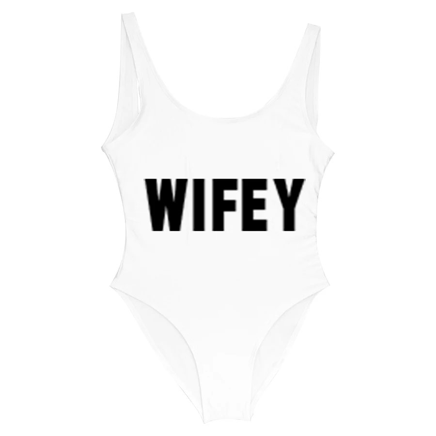 WIFEY-traje de baño de una pieza con letras para mujer, monokini, talla grande, para fiesta
