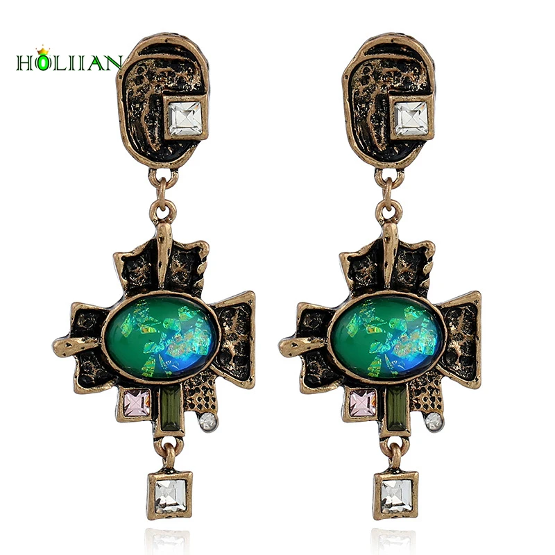 Лучшие продажи барокко зеленый Натуральный камень гипербола Винтаж Длинные