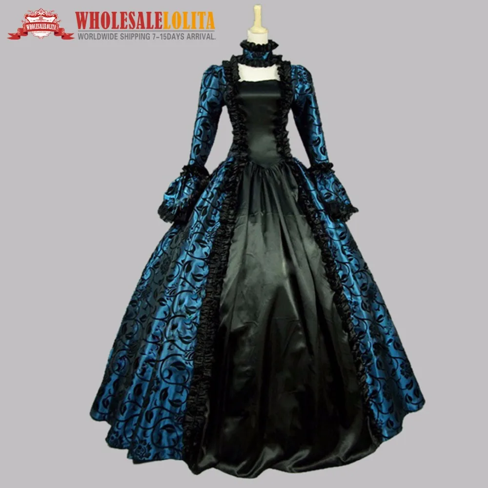 Wholesalelolita Top Sale 18th Century Purple Print and Black Style Marie Antoinette Gothic Ball Gown Club Dress | Тематическая