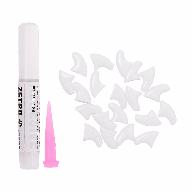 White 20 шт./лот, мягкие чехлы для ногтей, кошачьи колпачки для ногтей, лапы для домашних животных, колпачки с бесплатным клеем и аппликатором, защитные аксессуары для домашних животных - Цвет: White