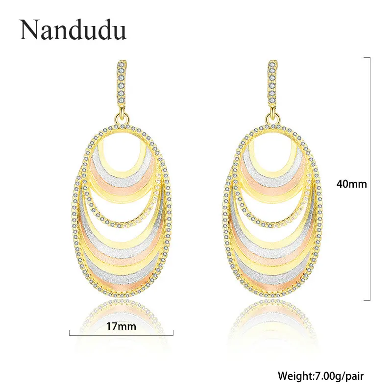 Nandudu Three tones AAA Cubic Zirconia Matte Brass Brincos Dangles Earring Elegant Celebrity Water Drop Earrings for Women CE466 | Украшения