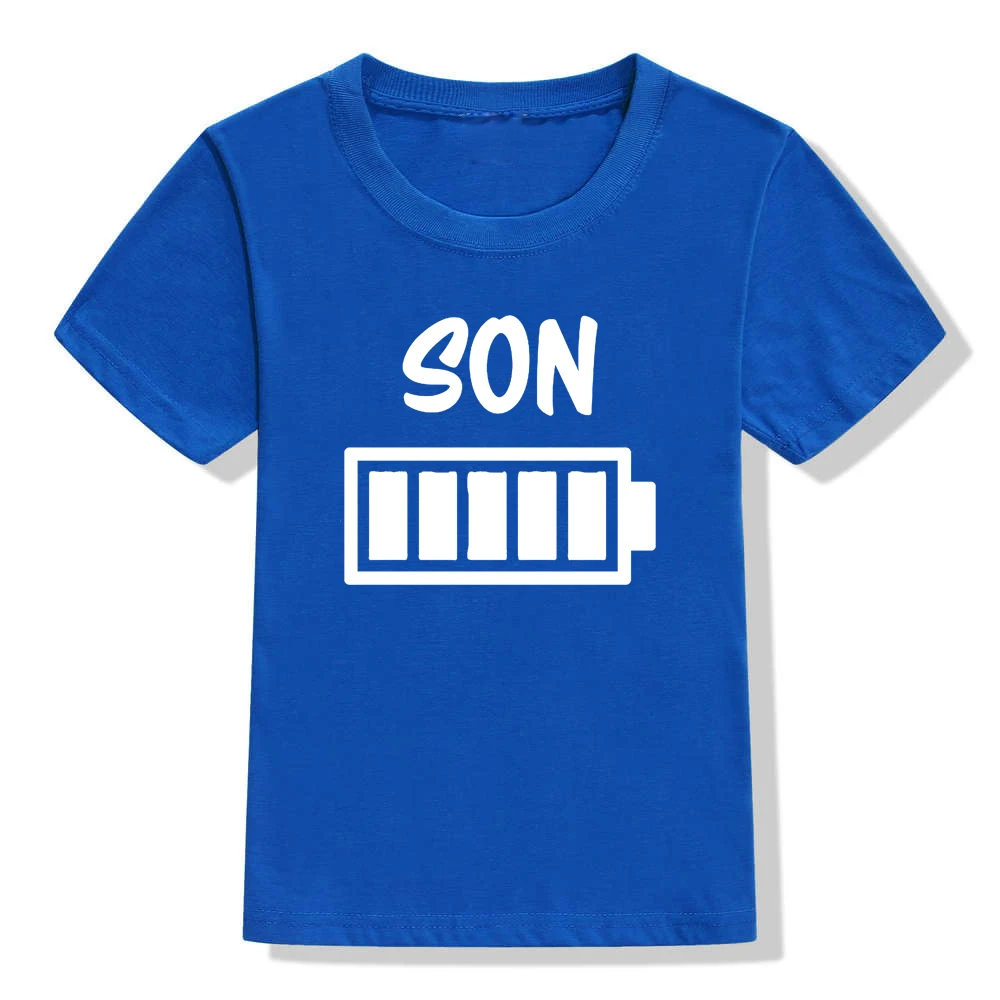 Camiseta divertida de manga corta para ni&ntilde;os, ropa informal con estampado de bater&iacute;a, cuello redondo, de verano-4