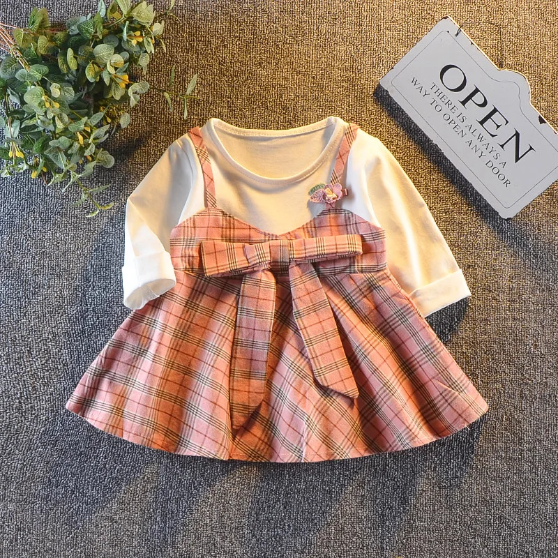 Осеннее платье для девочек новинка 2018 модное клетчатое принцессы с бантом одежда