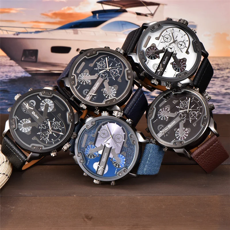

Oulm Popular Big Size Watch Male Two Time Zone Quartz Watches Men Luxury Brand Sport Quartz Casual Wristwatch