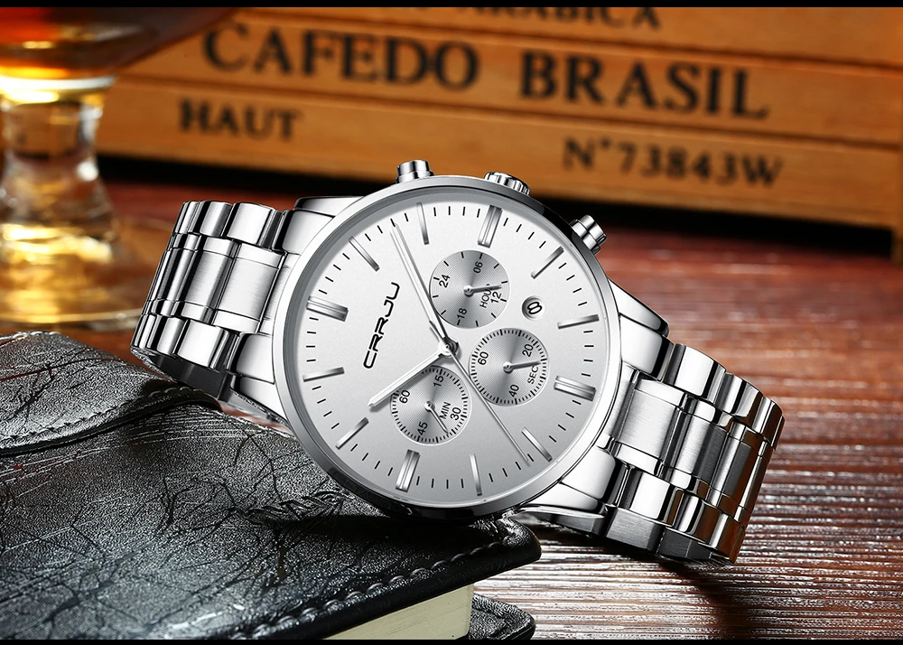 Relojes часы из нержавеющей стали мужские CRRJU лучший бренд класса люкс Бизнес Кварцевые часы мужские водонепроницаемые часы horloges mannen