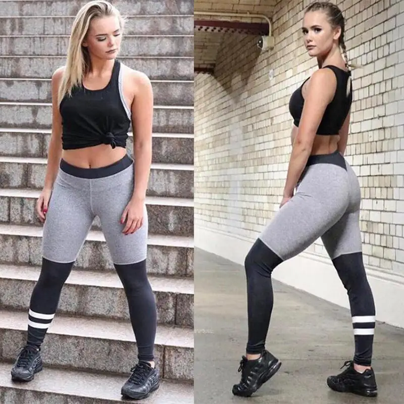 Сексуальные Спортивные Леггинсы для фитнеса серые черные лоскутные спортивная