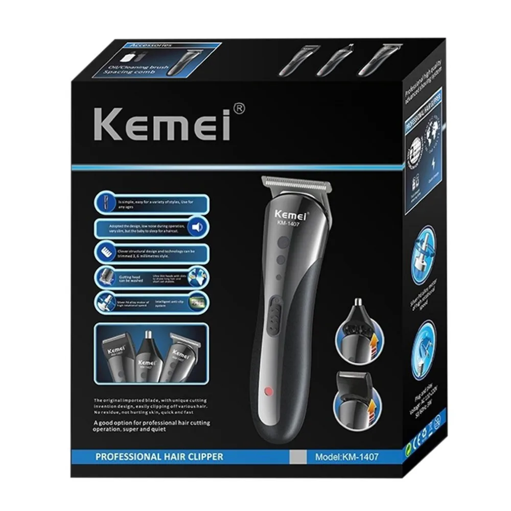 KEMEI KM-1407 Электрический триммер волос для мужчин Перезаряжаемые Машинка стрижки