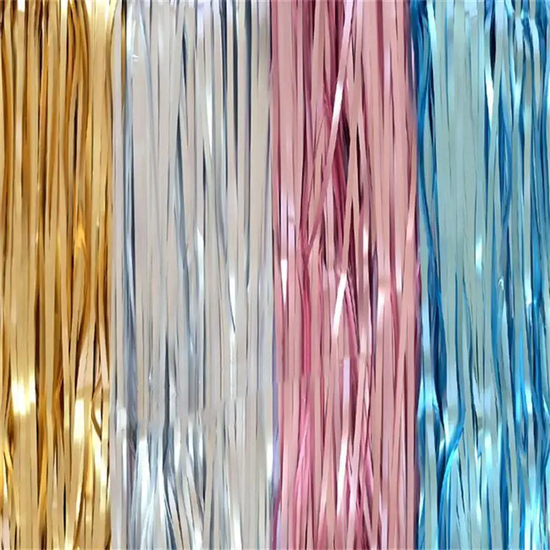 

Kuchang 1 set 1x2m Matte Gold Sliver Metallic Foil Fringe Shiny Rain Curtain Decor Wedding Decor Photography Background Supplies
