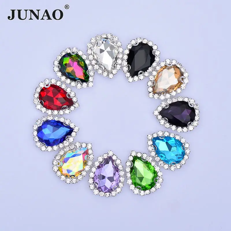 JUNAO 10 шт. 13*18 мм Пришивные красочные стеклянные искусственные серебряные