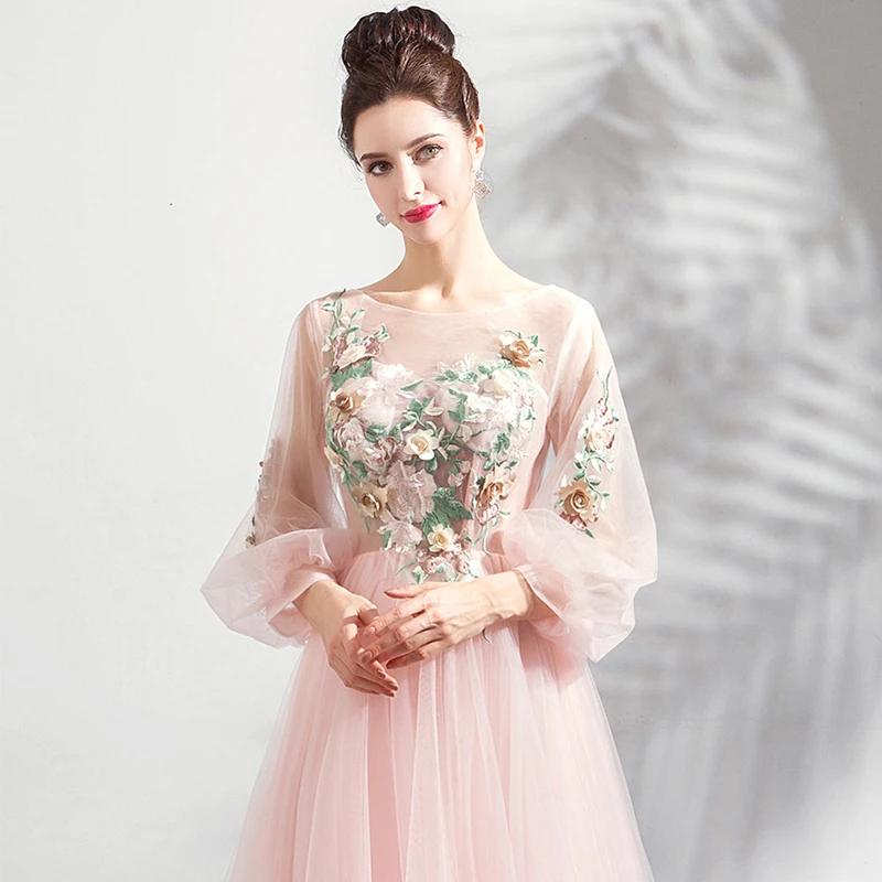 Женское ТРАПЕЦИЕВИДНОЕ ПЛАТЬЕ со шлейфом розовое платье для выпускного вечера с