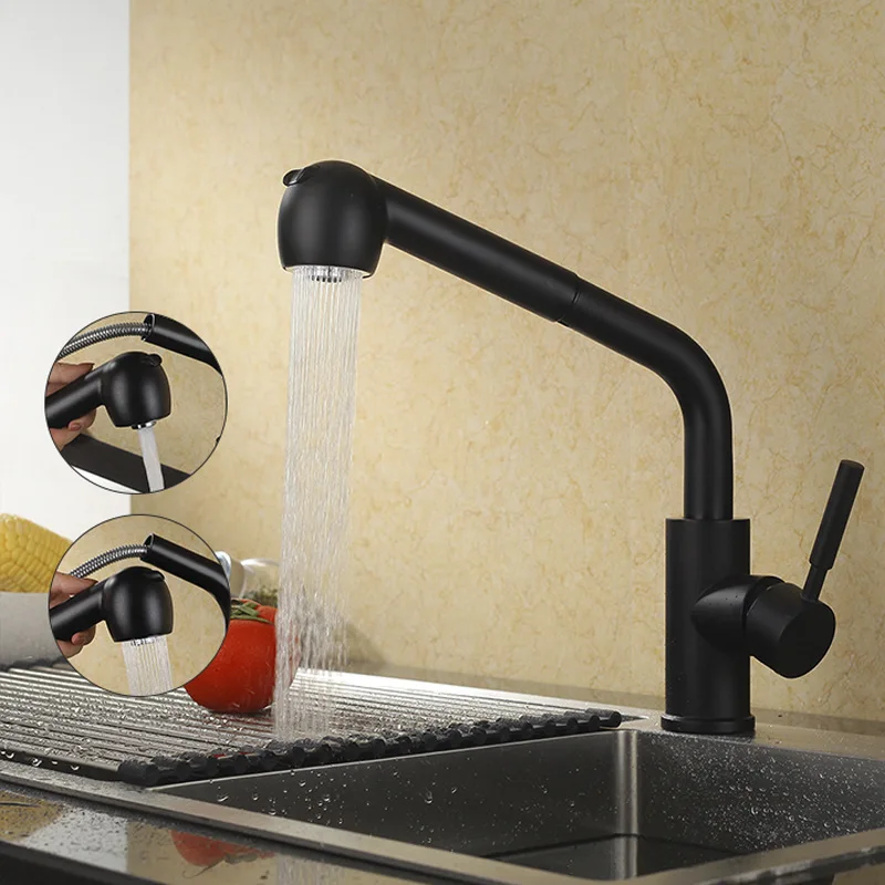 

Смесители для кухни с одной ручкой черный выдвижной кухонный кран с одним отверстием поворотная ручка 360 градусов смеситель для раковины на...