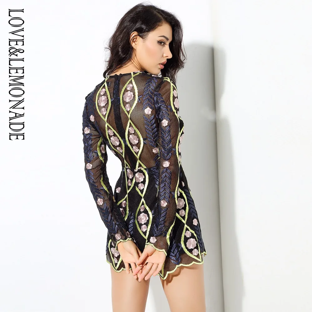 Love & лимонад сексуальный вырез геометрический узор Кружево бандажи Playsuit LM0336|playsuit