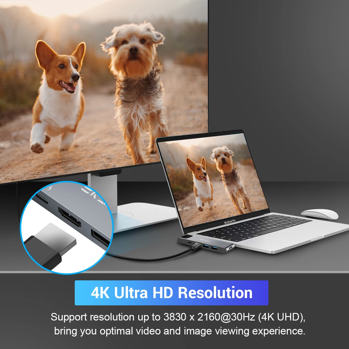 EKSA 7 в 1 USB C концентратор с кардридером HDMI 4K двойной 3 0 Порт Thunderbolt RJ45 1000M адаптер для