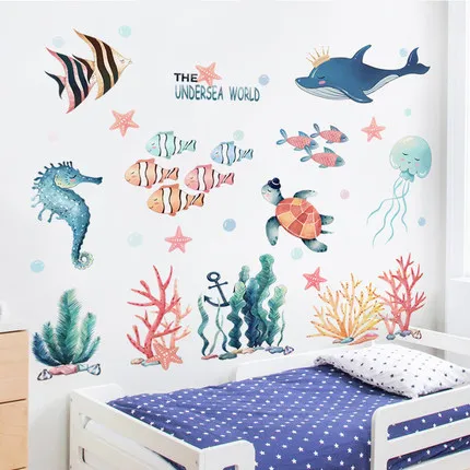 DIY Cartoon Magical Submarine World Kids Wall Sticker Baby Room Bathroon Nursery Lovely Fish Home Decor Poster | Дом и сад