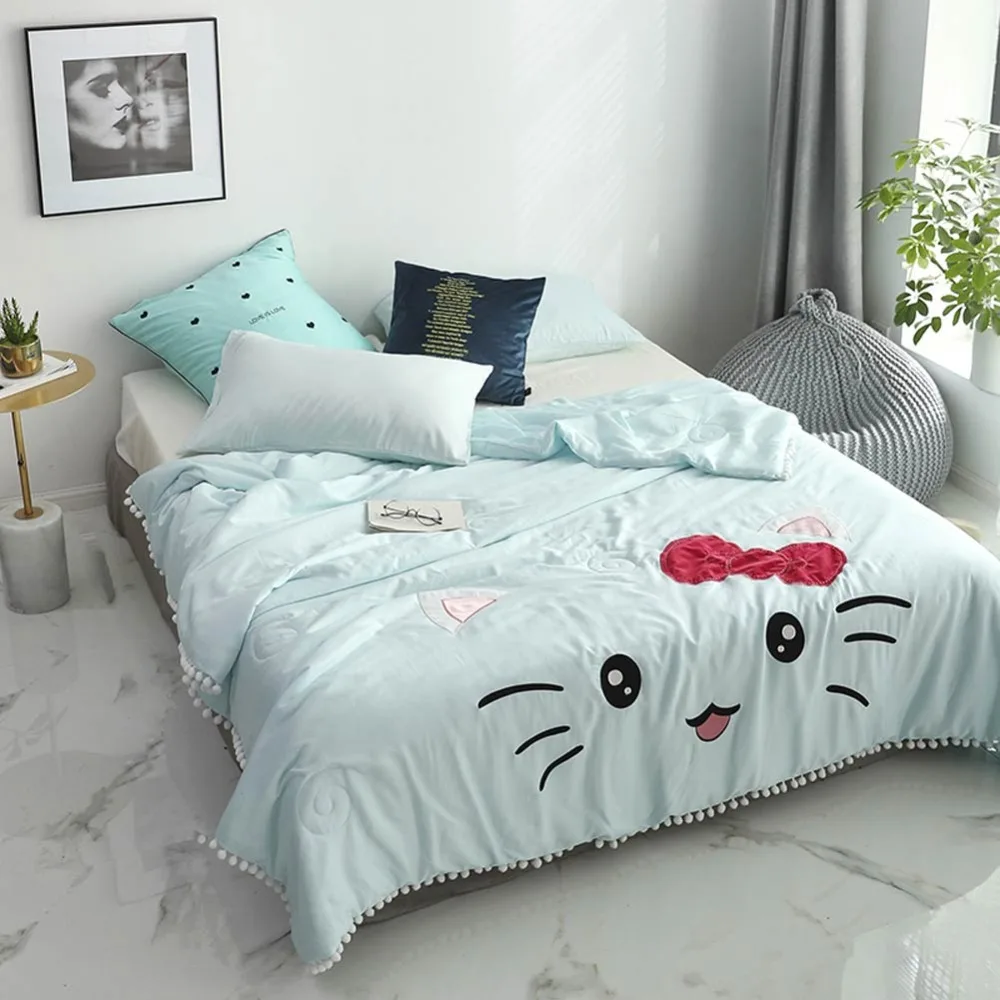 2019 светло голубой Кот мультяшный кондиционер тонкое летнее Стёганое одеяло с