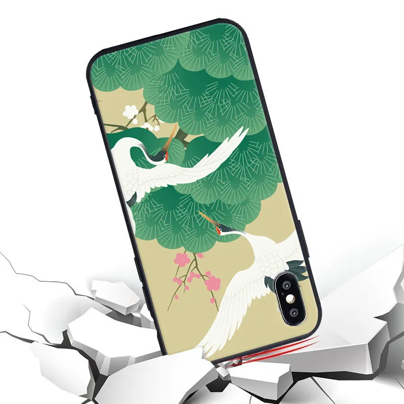 Чехол с рисунком японской рыбы и птицы для iPhone X 5 S 5S XR XS Max 6 6S 7 8 Plus мягкий