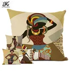 2018 Мультяшные модные африканские дамские Декоративные Чехлы для подушек, африканские символы, Современное украшение, хлопковая льняная наволочка для подушки