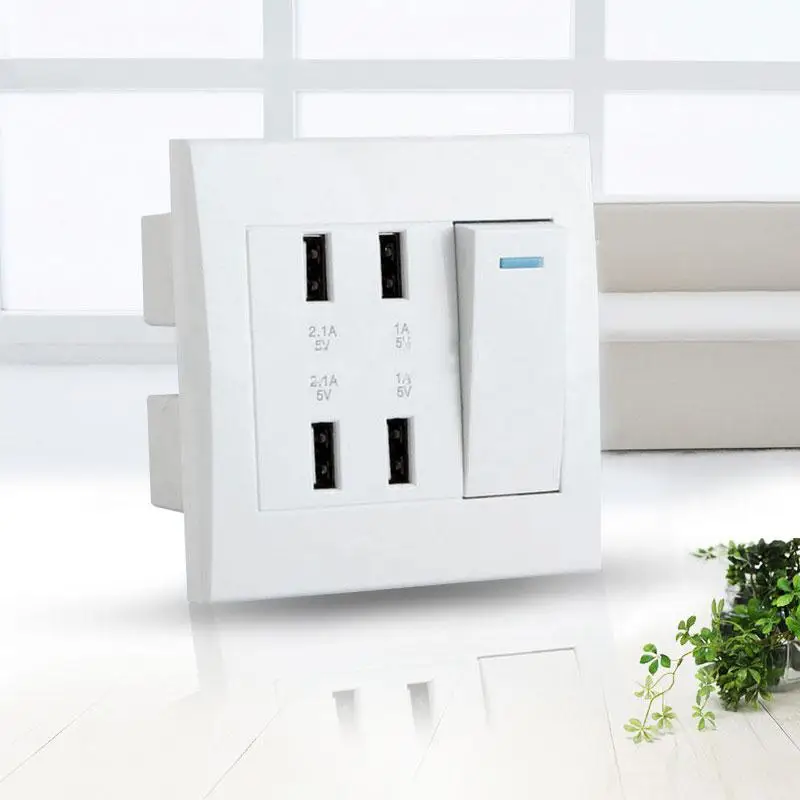 AMZDEAL Профессиональный 10A 4 порта USB настенная розетка интеллектуальная панель