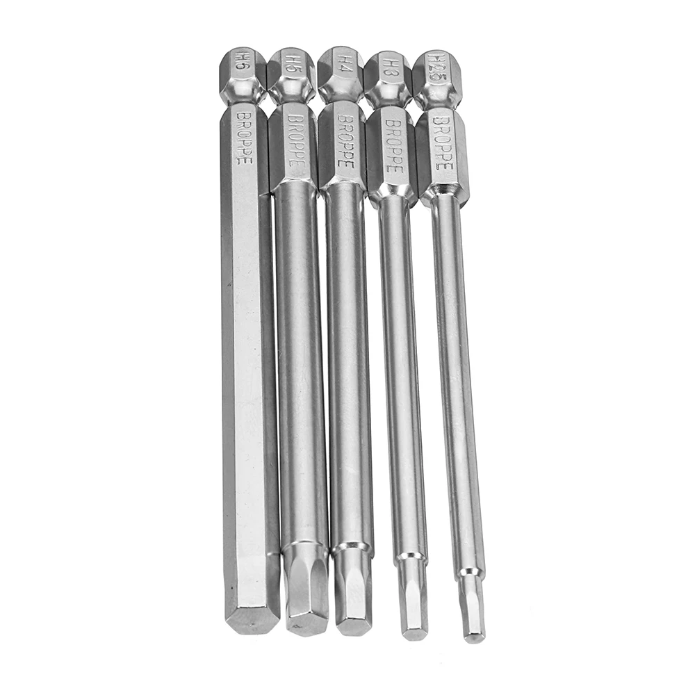 

Broppe 5Pcs 100mm H2.5-H6 Hex Head Screwdriver Bit 1/4 Inch Hex Shank S2 Magnetic Screwdriver Bits Hand Tools H2.5 H3 H4 H5 H6