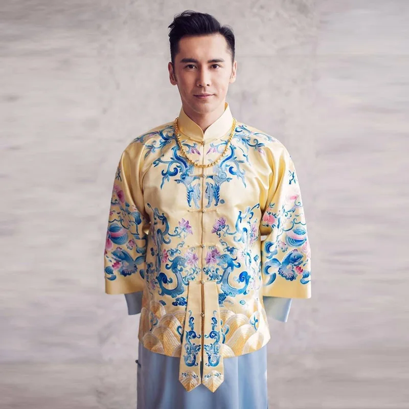 Традиционное китайское свадебное платье Qipao одежда с вышивкой дракона и феникса