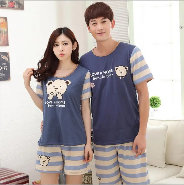 Новая летняя одежда с короткими рукавами ночная рубашка Хлопок Домашняя Пара