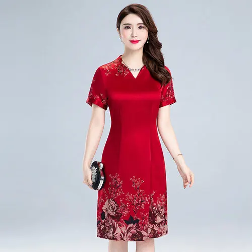 Весенне летнее модное шелковое женское платье с коротким рукавом новый стиль