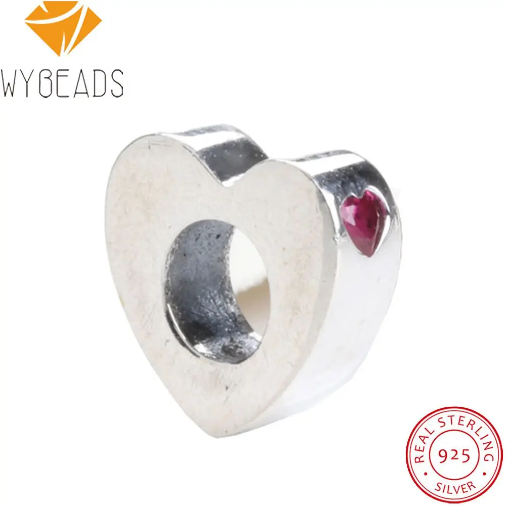 WYBEADS Изысканные стерлингового серебра 925 два сердца Spacer роза красная CZ подвески