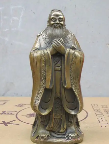 China Folk Bronze Confucius &quotKong Zi&quot Sage Confucianism educator Statue | Дом и сад