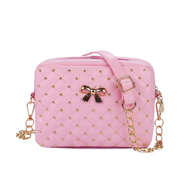 tie pink Летние модные женские сумки-мессенджеры с заклепками на цепочке, сумка через плечо из искусственной кожи, стеганые сумочки с короной - Цвет: tie pink