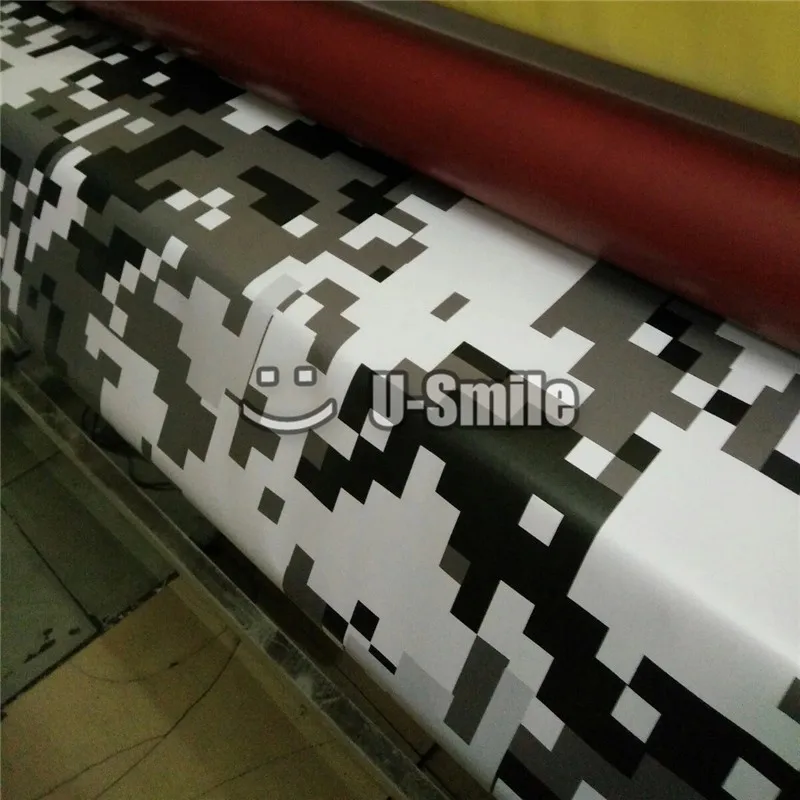 Черный белый серый цифровой Arctic пиксельный Камуфляжный винил Автомобильная