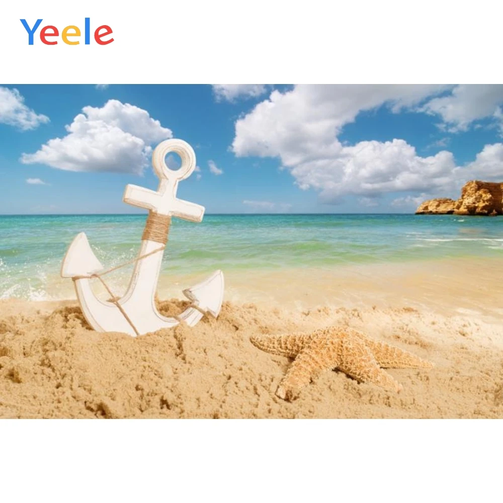 

Yeele Anchor Ship Sea Beach Sand Baby Birthday Summer Holiday Blue Sky Scenic Photography Backdrops Backgrounds For Photo Studio