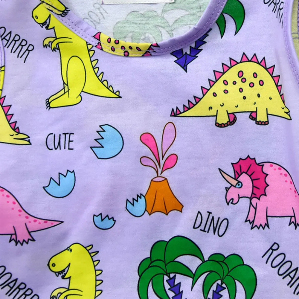 Girl Dress Cartoon Dinosaur Letter Printed Sleeveless Princess Dresses Vestidos Summer Party Casual Clothes For Kid Baby Girls | Детская