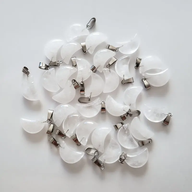 White crystal 50 шт./партия высококачественный отобранный натуральный камень форма Полумесяца Подвески для изготовления ювелирных изделий DIY бесплатно - Окраска металла: White crystal
