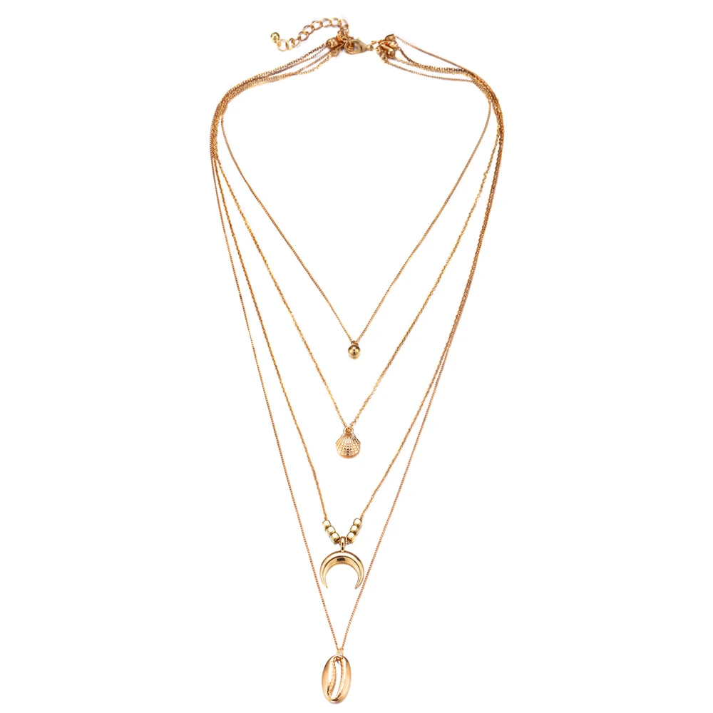 Богемное женское многослойное колье ожерелье с роговым длинным полумесяцем