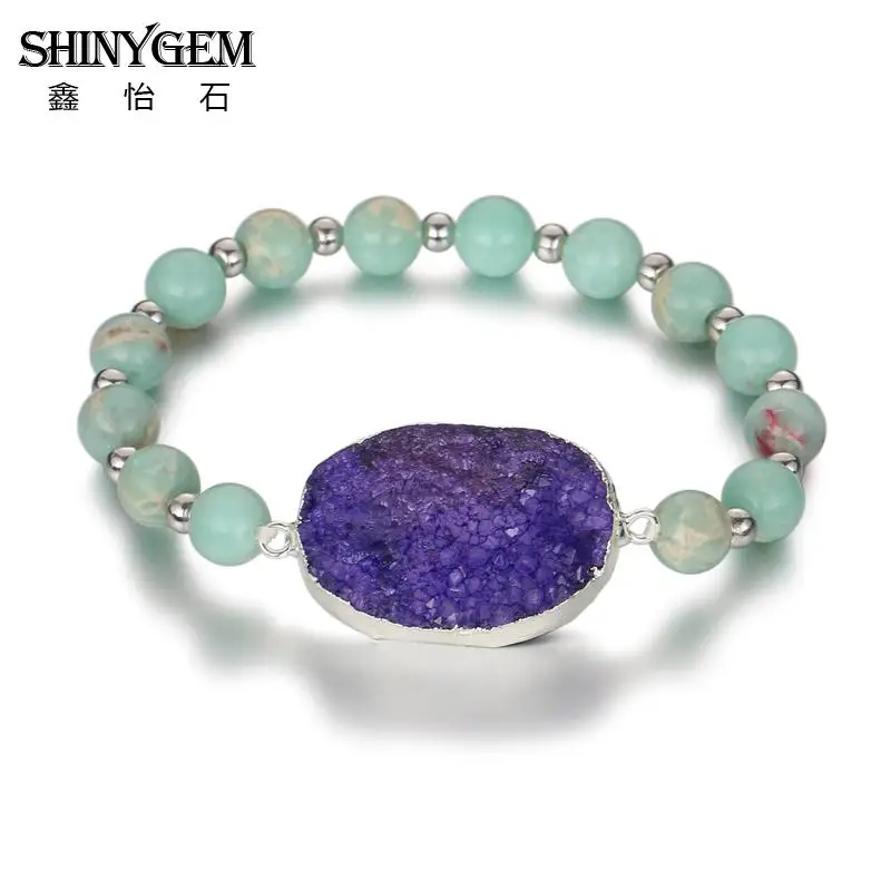Purple Браслеты ShinyGem Yoga с натуральным камнем 8 мм синий зеленый морской осадочный Jaspers браслеты из бисера золотые браслеты ручной работы для женщин - Окраска металла: Purple