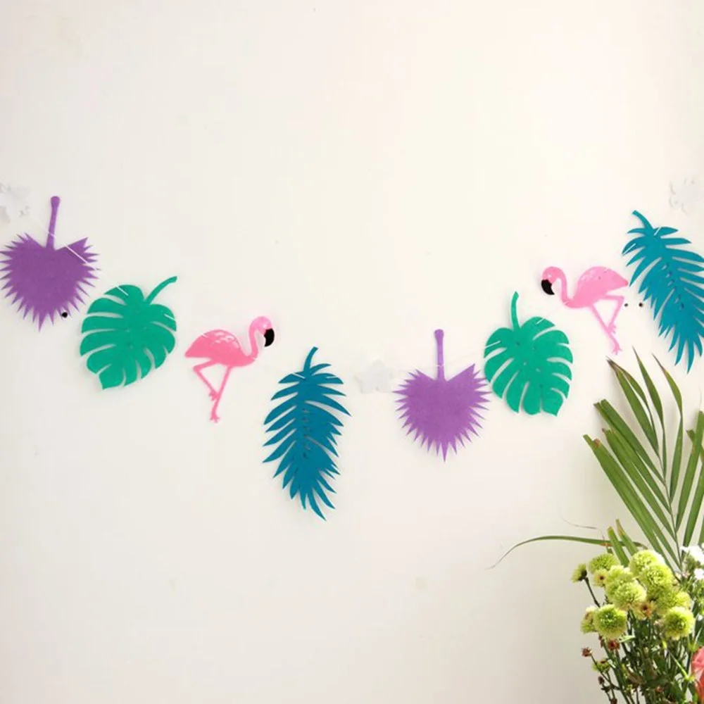 purple leaf flamingo Гавайская тропическая Фламинго ананас Летняя Вечеринка Декор баннер гирлянда овсянка с днем рождения украшения - Цвет: purple leaf flamingo