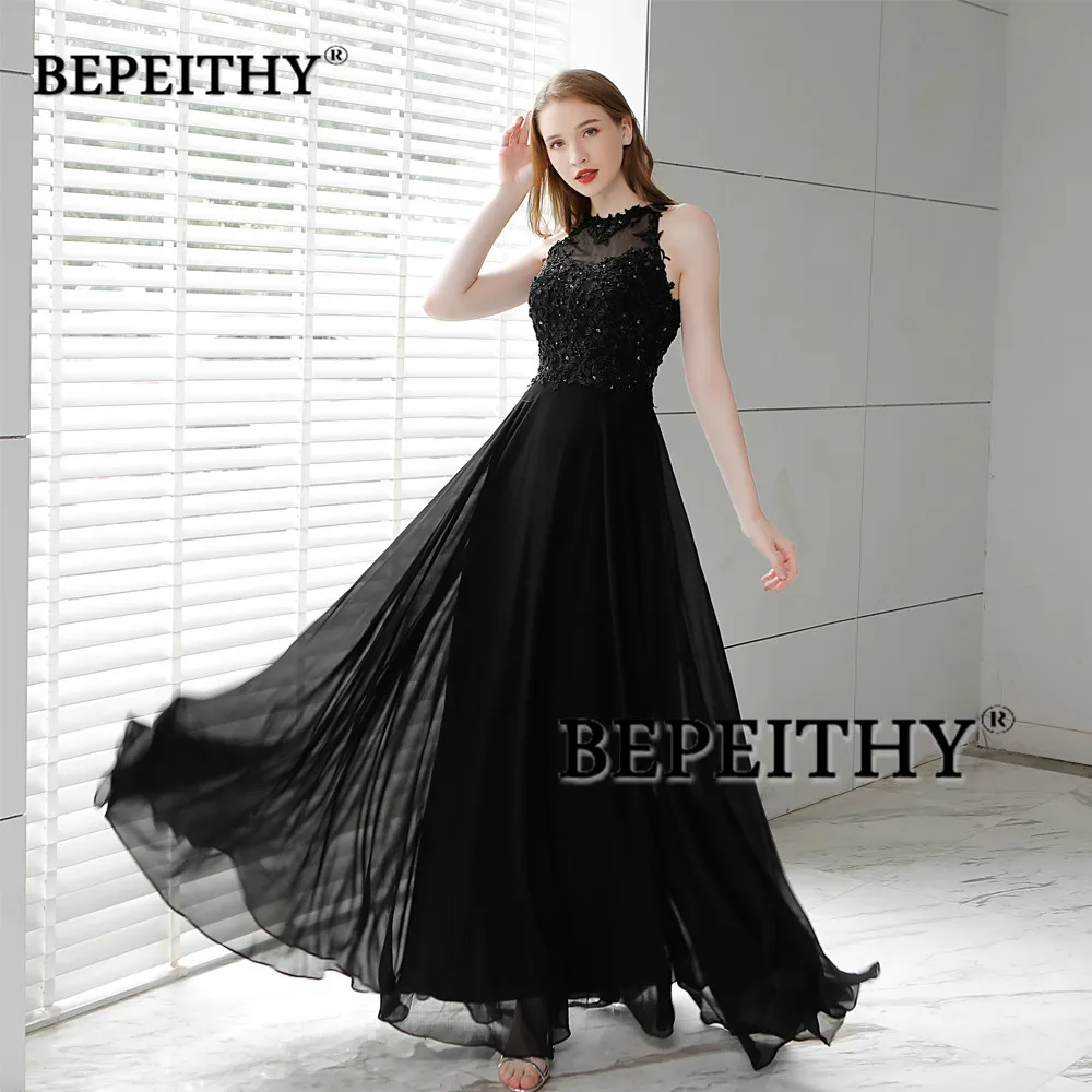 Vestido De Festa Black Chiffon Long Prom Dresses 2021 O Neck Vintage Evening Dress Party Elegant Hot Sale Longo | Свадьбы и